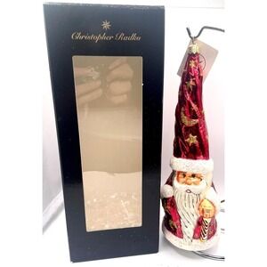RADKO Ruby Munchkin Santa‎ Ornament 96-240-1 Red White 8.25" Tall Hat Moon Stars